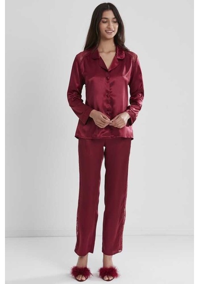 Pierre Cardin Kadın Sırtı Dantel Saten Pijama Takımı 1438 001