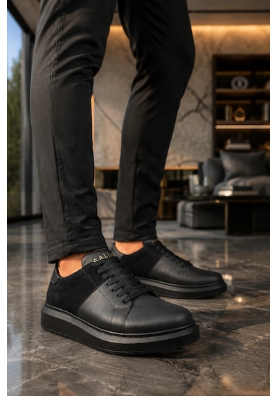 Mevese Tsoob Bağcıklı Cilt Süet Erkek Günlük Rahat Taban Sneaker Ayakkabı - Siyah