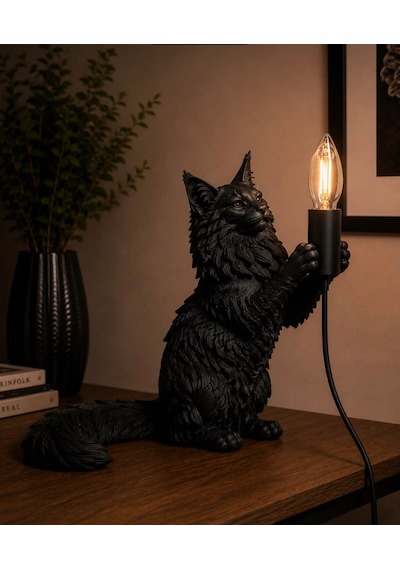 3dlab 3d Lab Siyah Kedi Figürlü Premium Dekoratif Masa Lambası