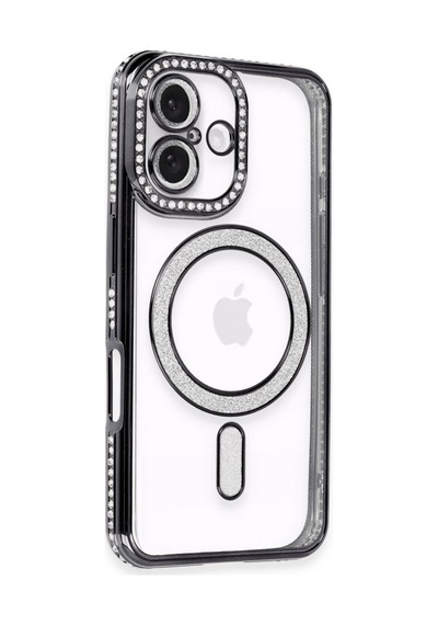 Apple  Uyumlu  iPhone 16 Kılıf Joke Simli Magneticsafe Kılıf Siyah