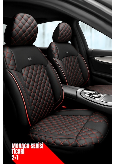 Mini Cooper 2007-2013 Hatchback - Ticari 2+1 Monaco Eviza Kumaş Deri Detaylı Oto Koltuk Kılıfı - Kırmızı Kırmızı