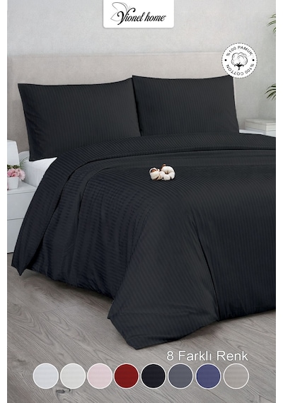 Çift Kişilik %100 Pamuk Saten Nevresim Seti Premium Seri 8 Renk Seçeneği 200x220 Siyah