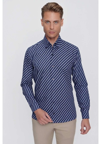 Efor G 1517 Slim Fit Lacivert Spor Gömlek Lacivert