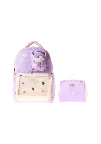 Calacilo Kız Çocuk İlkokul Sırt Çantası Ve Beslenme Seti - K-pop Lilac Peluş Ayı Aksesuarlı Lila Setcc-c4104b