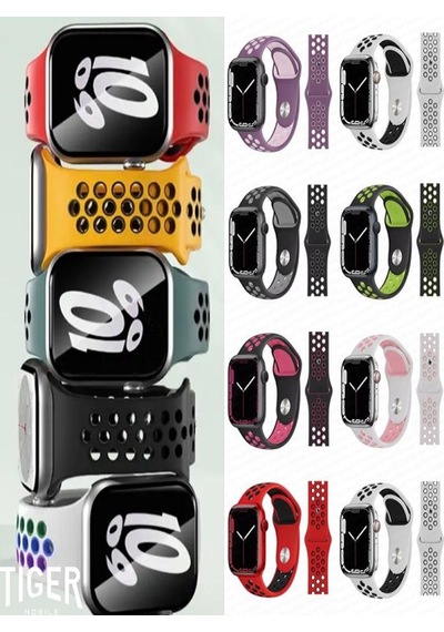 Apple Uyumlu  Watch  9-8-7-6-5-4-3-se / 38-40-41 Mm Delikli Silikon Spor Kordon
