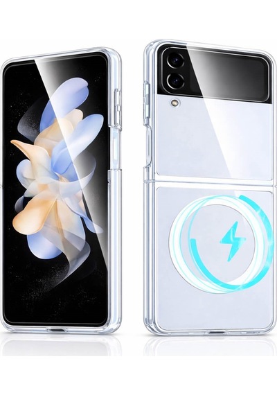 Samsung Uyumlu Galaxy Z Flip 3  Kamera Korumalı Magsafe Wireless Şarj Özellikli Lüks Şeffaf Silikon Telefon Kılıfı Şeffaf