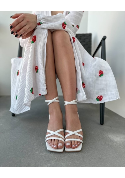 Moopimoda Kadın 7cm Topuklu Sandalet Beyaz