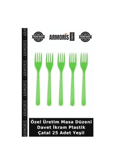 Özel Üretim Masa Düzeni Davet İkram Plastik Çatal 25 Adet Yeşil