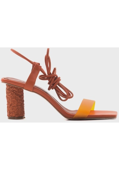 Luvishoes 801 Turuncu Cilt Topuklu Kadın Sandalet Turuncu