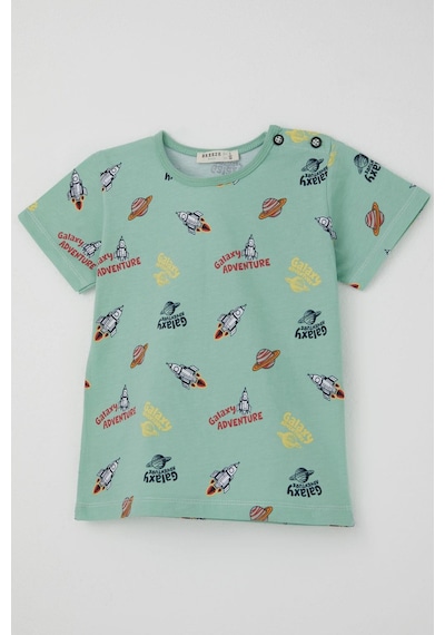 Breeze Erkek Bebek Şortlu Pijama Takımı Galaksi Macerası Temalı 9 Ay-3 Yaş, Su Yeşili