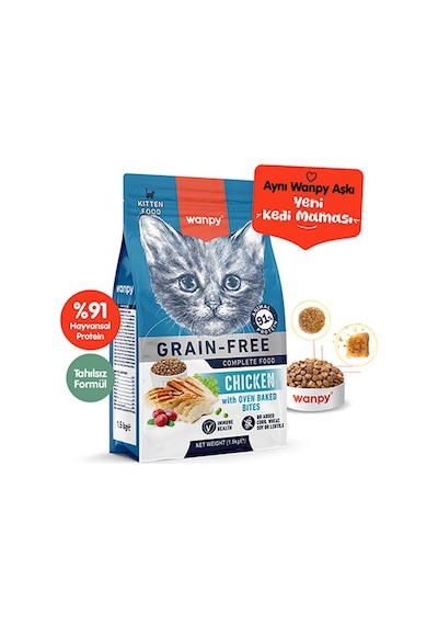 Wanpy With Oven Baked Bites Tavuklu Tahılsız Yavru Kedi Maması 1500 G