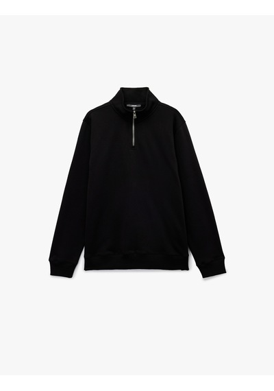 Koton Şardonlu Regular Fit Uzun Kollu Fermuarlı Yaka Sweatshirt Siyah 7wam70003mk