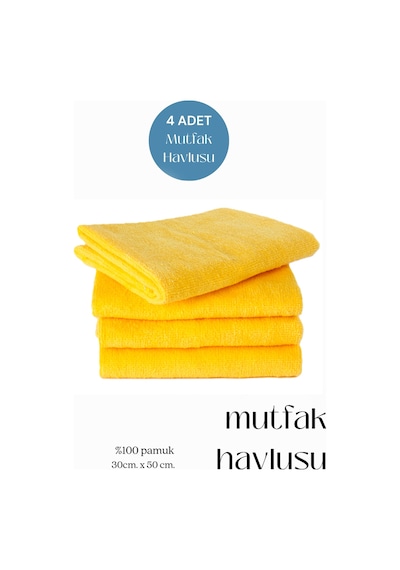 4 Adet Mutfak Havlusu El Yüz Havlusu Sarı