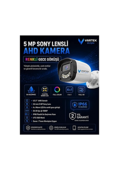 4 Kameralı Full Hd Güvenlik Kamera Seti 1000 Gb Hdd 5mp Gece Renkli Görüşlü - Sabit Ip Gerektirmez