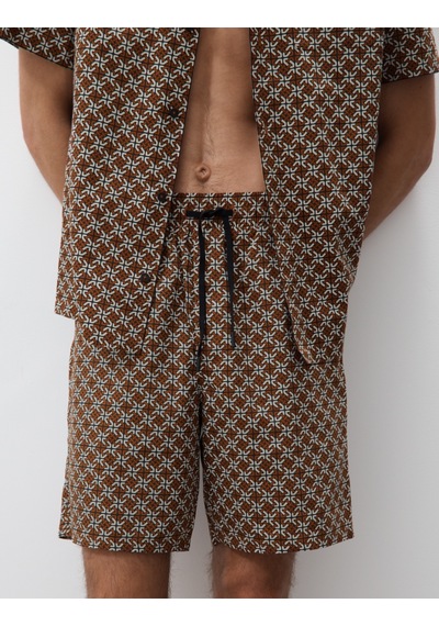 Marks & Spencer Pamuk Karışımlı Geometrik Desenli Pijama Şortu T07001318A Kahverengi