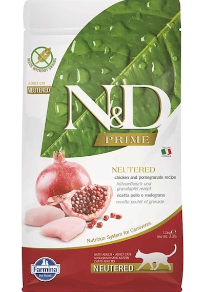 N&D Prime Kısırlaştırılmış Tavuklu ve Narlı Tahılsız Yetişkin Kedi Maması 1500 G