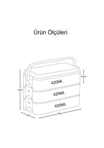 3 Katlı Bölmeli Lunchbox - Kilitli - Taşıma Saplı - Kaşık & Çatal Dahil G-770 Pembe Pembe