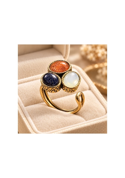 Esoo Jewelry Doğal Taş Detaylı 3 Taşlı Vintage Gold Ayarlanabilir Kadın Yüzük - Beyaz Siyah Kahve Beyaz - Siyah Esoo Jewelry Doğal Taş Detaylı 3 Taşlı Vintage Gold Ayarlanabilir Kadın Yüzük - Beyaz Siyah Kahve Beyaz - Siyah