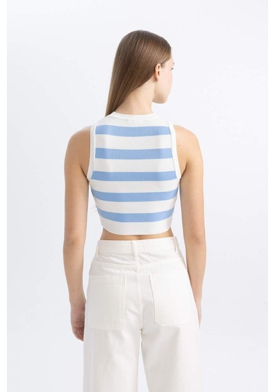 DeFacto Coool Slim Fit Dar Kesim Bisiklet Yaka Çizgili Triko Atlet A8242AX24SPBE303