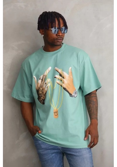 Suma Unisex Oversize T-shirt Baskılı Mint Yeşili L Beden