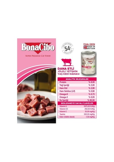 BonaCibo Jöleli Dana Etli Konserve Yetişkin Kedi Maması 6 x 400 G