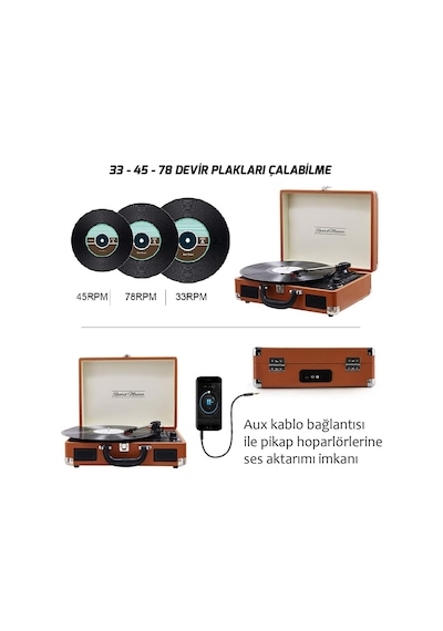 T310ch Şarj Ve Bluetooth Özellikli Pikap - 33, 45, 78 T310ch Kahverengi