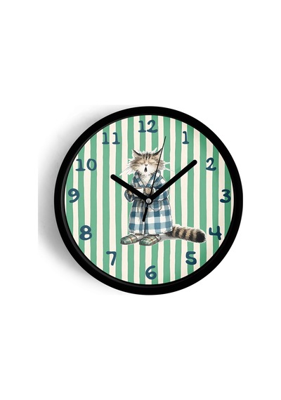 Kedi Tasarım Modern Çocuk Odası Duvar Saati - 30cm - Önü Camlı Siyah Kasa - Sessiz Mekanizma-jh0862 Siyah