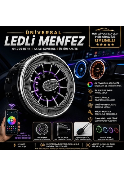 Işıklı Lüx Vip Model Klima Menfezi Izgarası Çapı 9-10cm 2 Adet