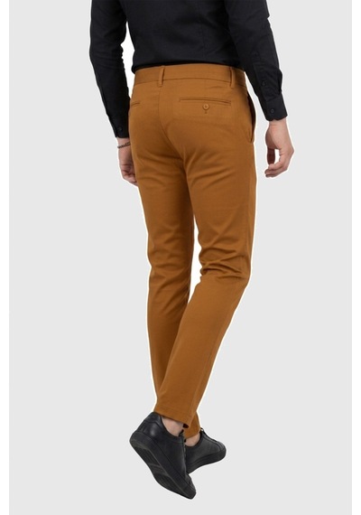 Rizzup Erkek Taba Likralı Beli Lastikli & İpli Dar Kesim Şık Kumaş Pantolon 2600572