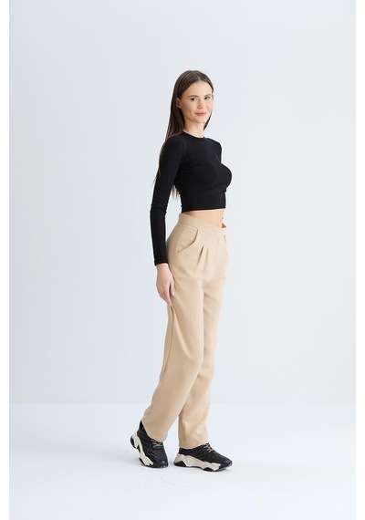 Sortie Collection Kemeri Cırtlı Keten Pantolon Vizon-vizon Vizon