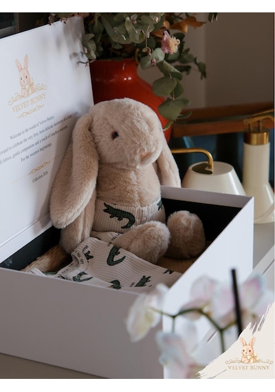 Velvet Bunny Little Nomad Timsah Desenli Erkek Bej Tavşan Seti renkli