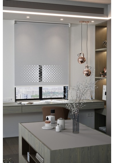 Lazer Kesim Mat Stor Perde, Lazer Kesimli Modern Serisi, M-2005 Gri Renk Gri Gri