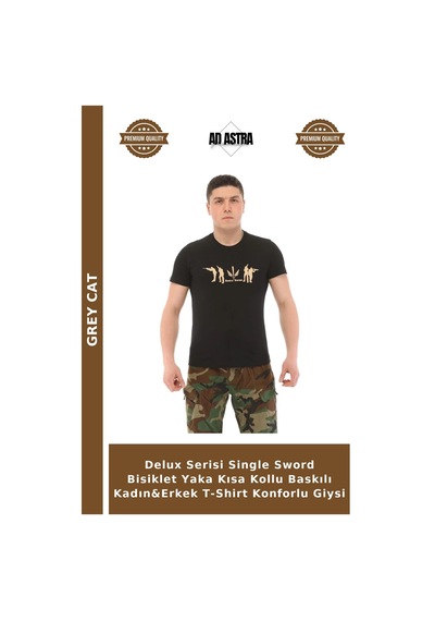 Grey Cat Delux Serisi Single Sword Bisiklet Yaka Kısa Kollu Baskılı Kadın&erkek T-shirt Konforlu Giysi Çok Renkli