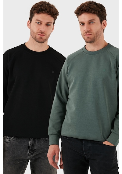 Buratti Streç Pamuklu Relaxed Fit Bisiklet Yaka 2'Li Paket Erkek Sweat 5901210S2 Haki-Siyah