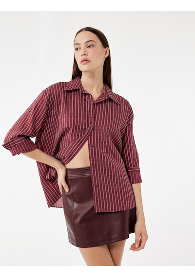 Koton A Kesim Suni Deri Mini Etek Bordo 6wak70014uw Bordo