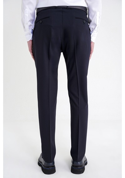 Comfort Fit Yan Cep Esnek Pamuklu Gabardin Tek Pileli Lacivert Pantolon P 1211