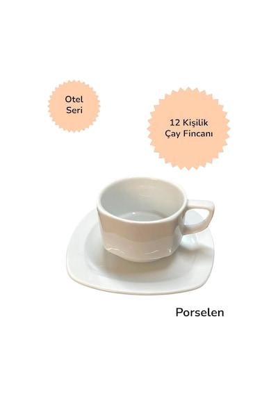 12 Kişilik Otel Seri Porselen Çay Fincanı Beyaz