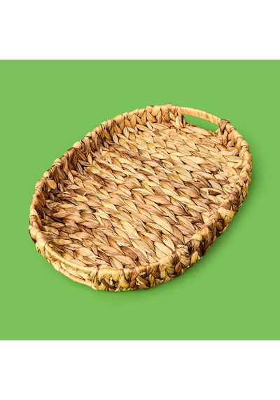 Orta Boy Örgü Oval Tepsi Sepet - Kahverengi - 38x29x5 Cm