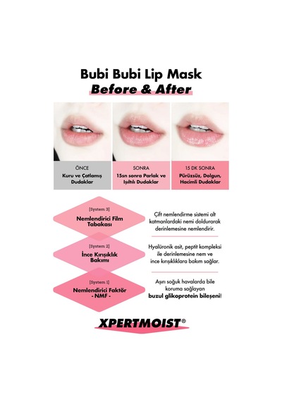 Unpa Dolgunlaştırıcı ve Nemlendirici UNPA Dudak Maskesi Bubi Bubi Lip Mask