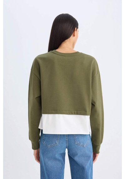 DeFacto Relax Fit Bisiklet Yaka Etek Ucu Detaylı Basic Düz Sweatshirt D5620AX24AUKH447