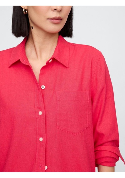 Gap V-lınen Easy Shirt - Beachy Kadın Gömlek-8073 Pembe