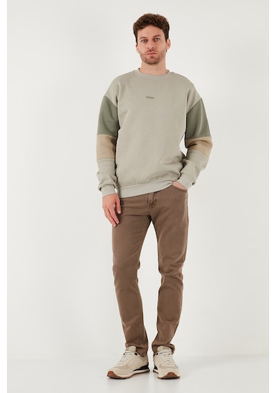 Buratti Pamuklu Relaxed Fit Bisiklet Yaka Şardonlu Renk Bloklu Erkek Sweat 5905298T Taş