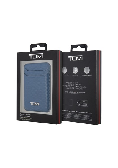 Tumi Lisanslı 2 Hazneli Metal Logolu Deri Magnetik Kartlık Mavi