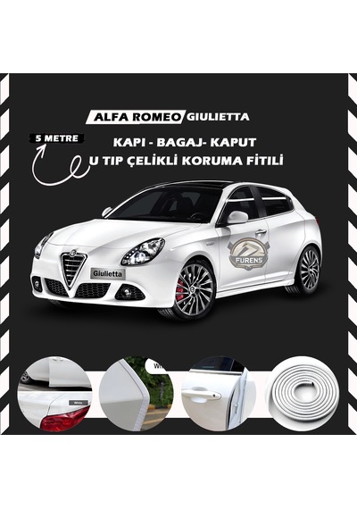 Alfa Romeo Giulietta Oto Araç Kapı Koruma Fitili 5metre Parlak Beyaz Renk