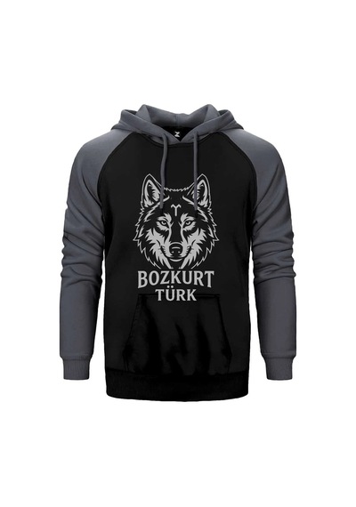 Beyaz Çizgisel Kurt Başı Bozkurt Türk Yazılı Baskılı Sarı Renk Reglan Kol Sweatshirt / Hoodie
