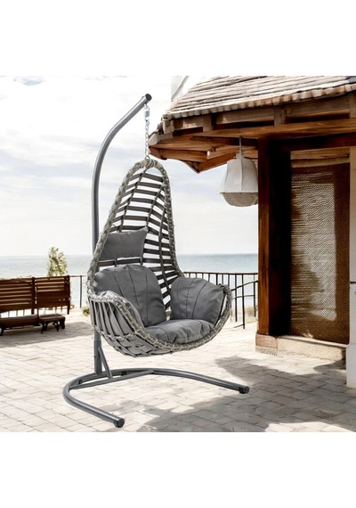 Capri Swing Milas Tekli Rattan Bahçe Salıncağı Balkon Salıncağı Gri
