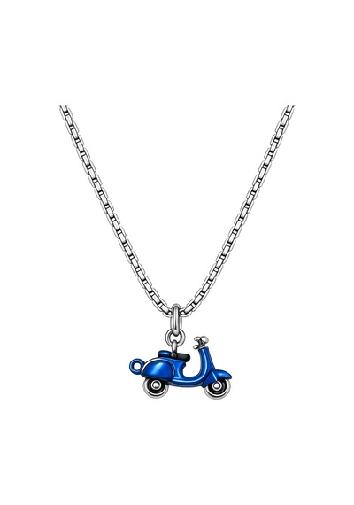 Mavi Hareketli Tekerlekli Vespa Kolye Paslanmaz Çelik Zincirli 60 Cm Unisex Motor Kolyesi Altın - Gümüş