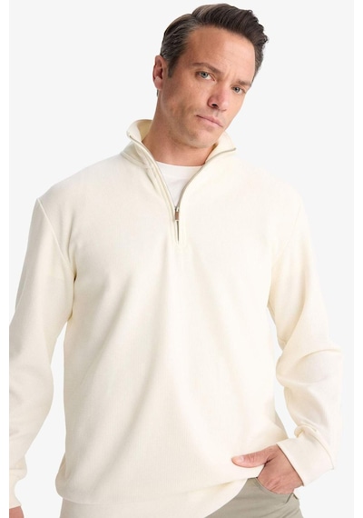 DeFacto Comfort Fit Dik Yaka Dokulu Yarım Fermuarlı Waffle Sweatshirt D7543AX25SPER138