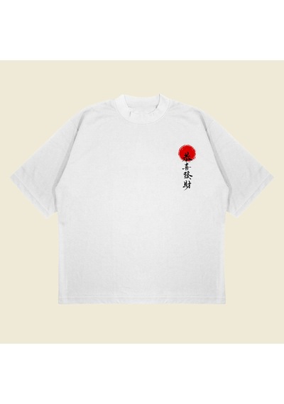 Tarzsokak Japonca Baskılı Oversize Unisex Pamuklu Nefes Alan Kalın Kumaşlı Beyaz