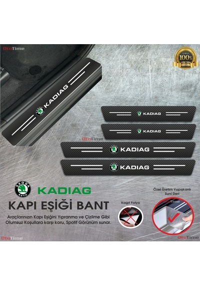 Skoda Kadiag Logolu Karbon Kapı Eşiği Koruyucu Suni Deri 4'lü Set